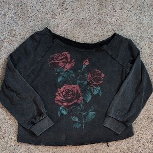 Black Sweatshirt with Red Rose Design Shein